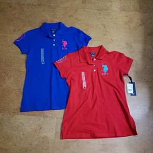 A Pair Of US Polo Assn Women's Short Sleeve Shirts Red And Blue S NWT